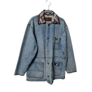 Big Smith Denim Chore Coat Light Wash Southwestern Heart Patch Jacket Mens XL